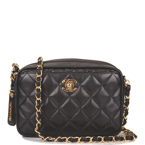 chanel black leather quilted camera style bag|Chanel quilted leather handbags.